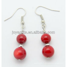 Corail rouge avec boucles d'oreilles en argent de 3,2 mm